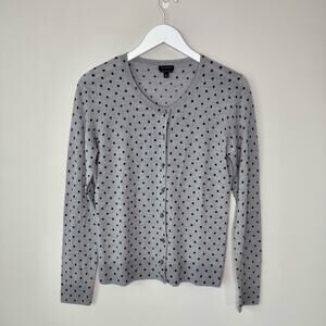 Talbots | Gray 100% Merino Wool Black Polka Dot Cardigan Size Small